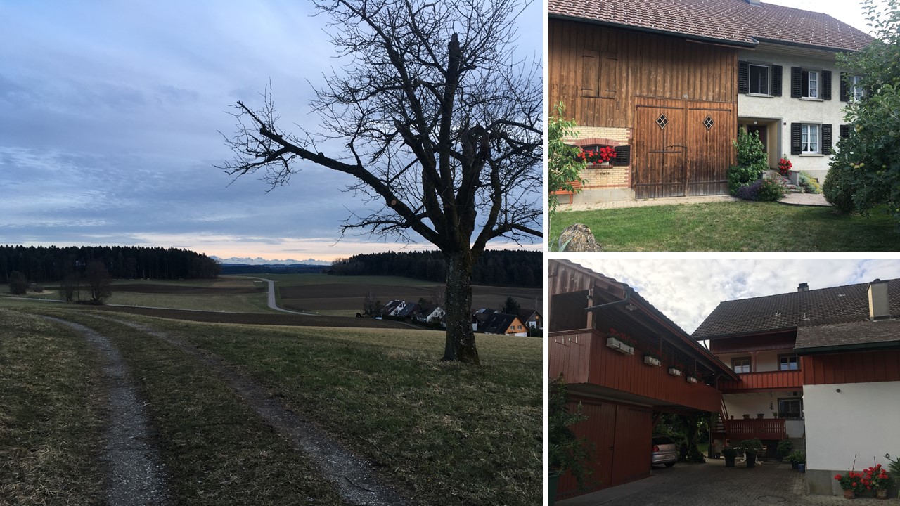 View above Rutschwil (Switzerland) - Pascal's home village (left) and Nelly's and Willi's home (right) 