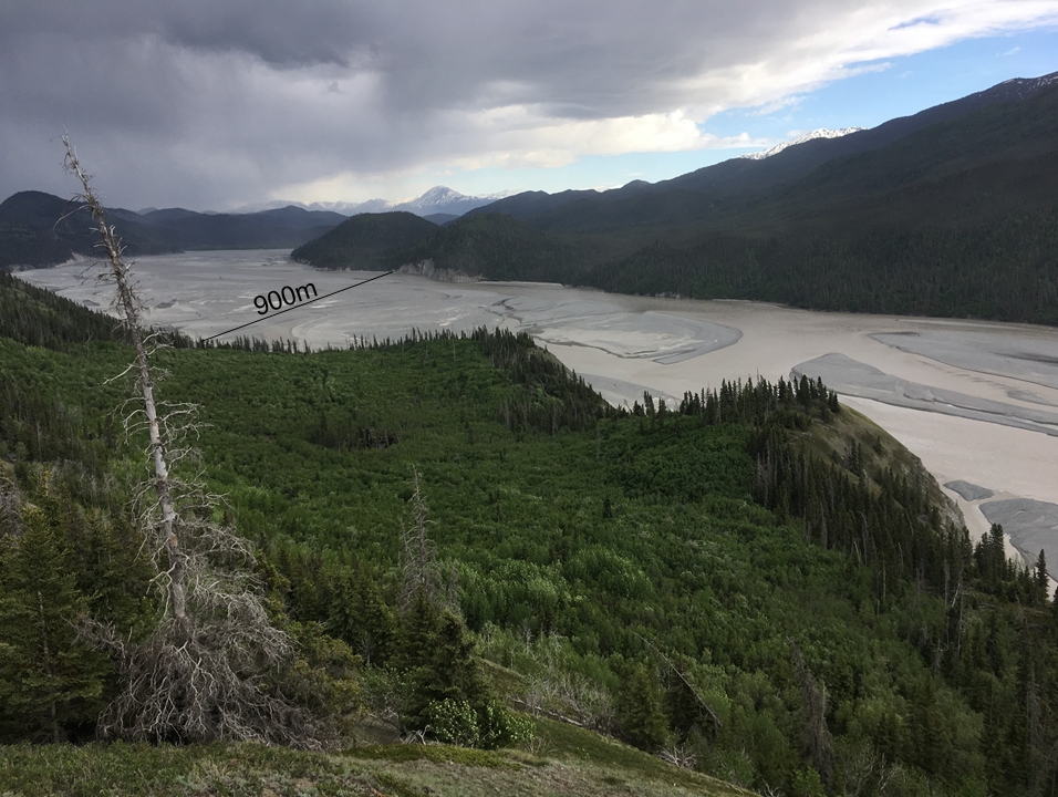 Chitina River, a river without confines, just before entering Copper River. The river bed is about 900 m wide at this location.