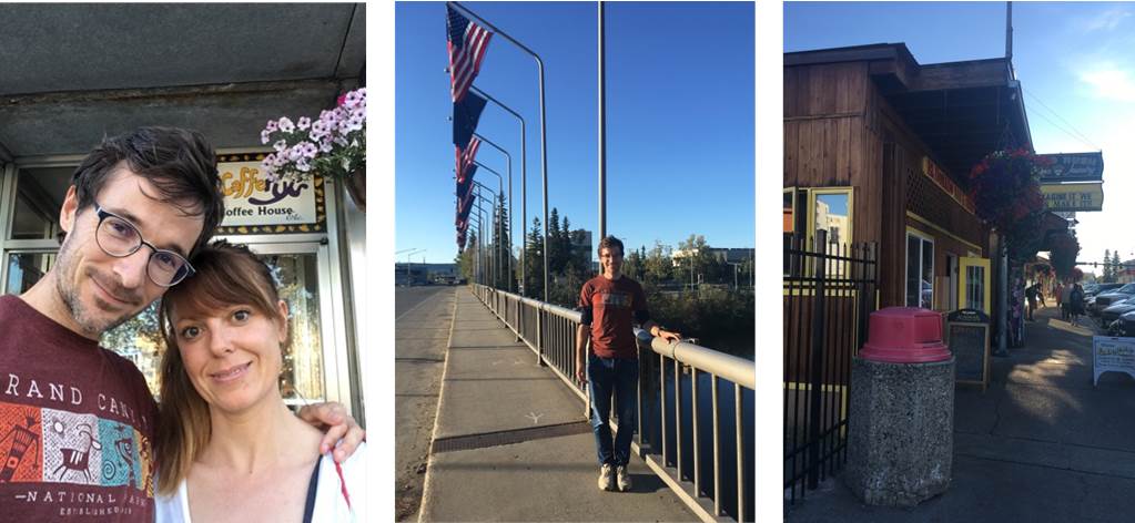 Break at McCafferty Coffee House (left). Pascal on the Chena River Bridge (middle). Eldorado Caffè and Gold Rush jewelry: memories of gold-rush time.